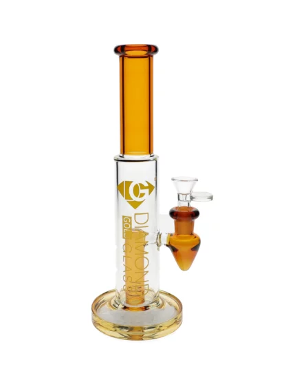 10" Cylinder Straight Tube Water Pipe by Diamond Glass - Gold