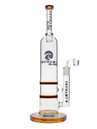 15" Tsunami Concentrate Rig Double Honeycomb Water Pipe - Clear Amber