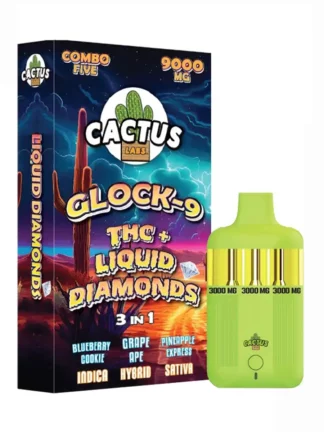 Blueberry Cookie Grape Ape Pineapple Express Cactus Labs Glock 9 THC + Liquid Diamonds 3in1 Vape 9000mg